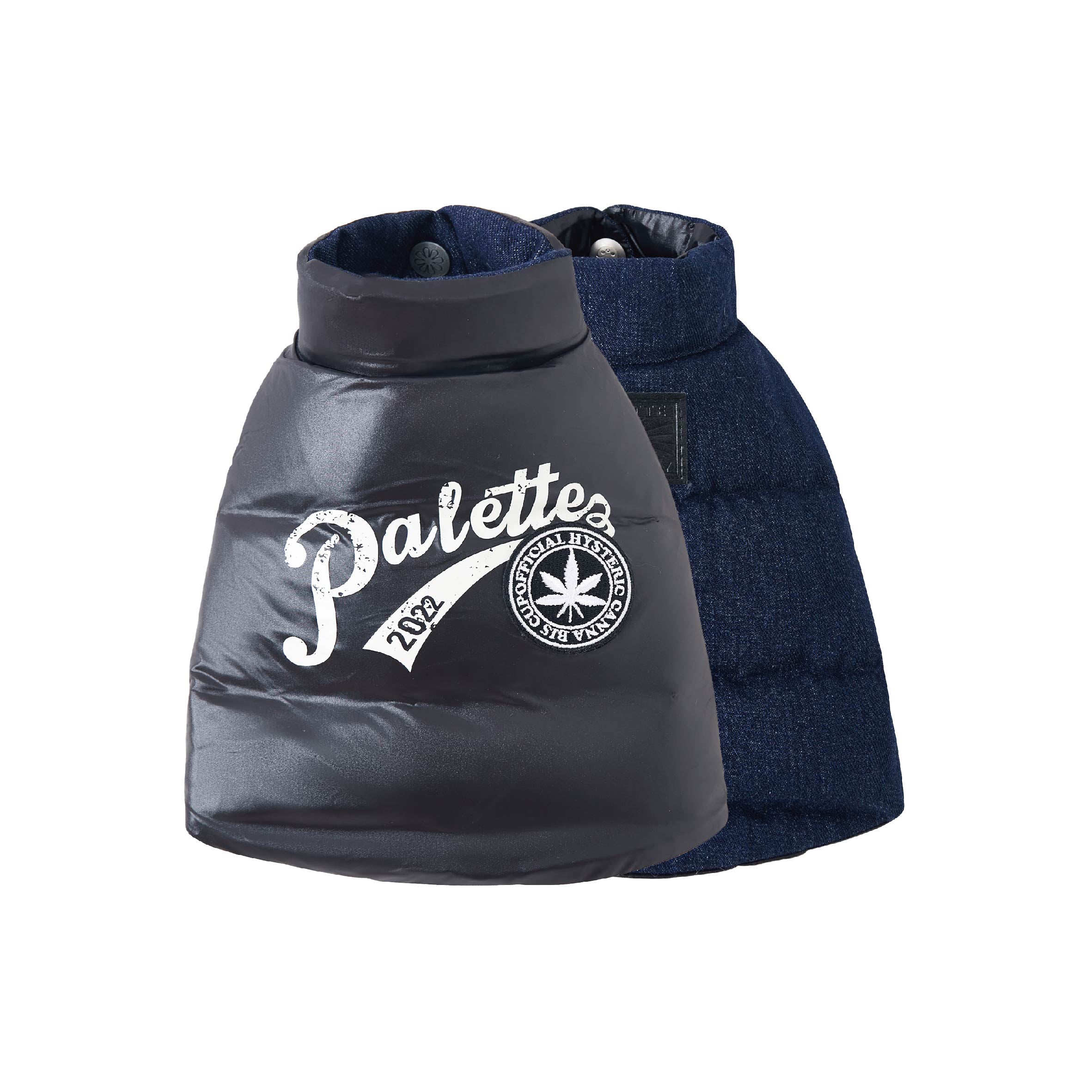 Black Printed Denim Puffer Jacket (Reversible)