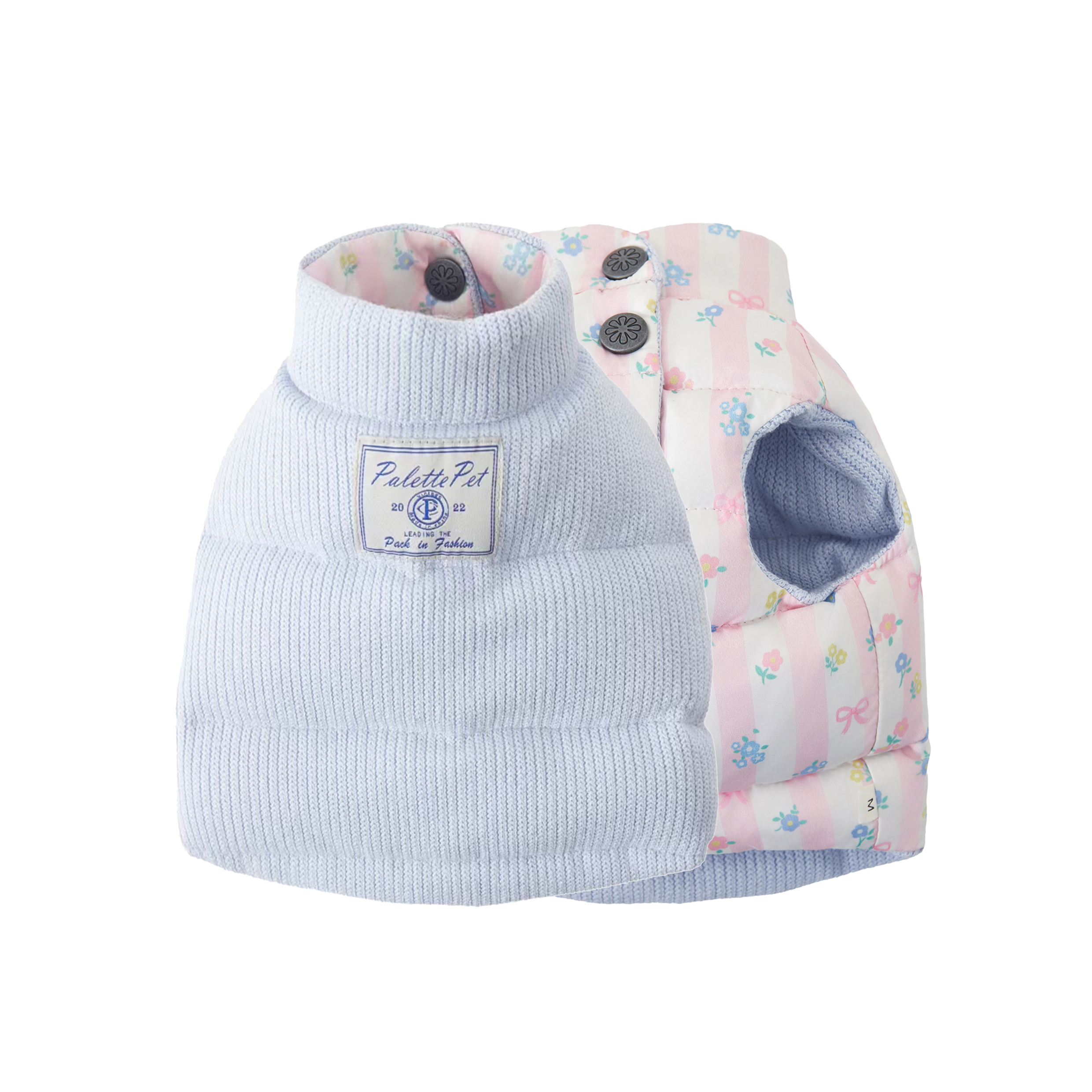 Blue Knitted Button Puffer Jacket (Reversible)