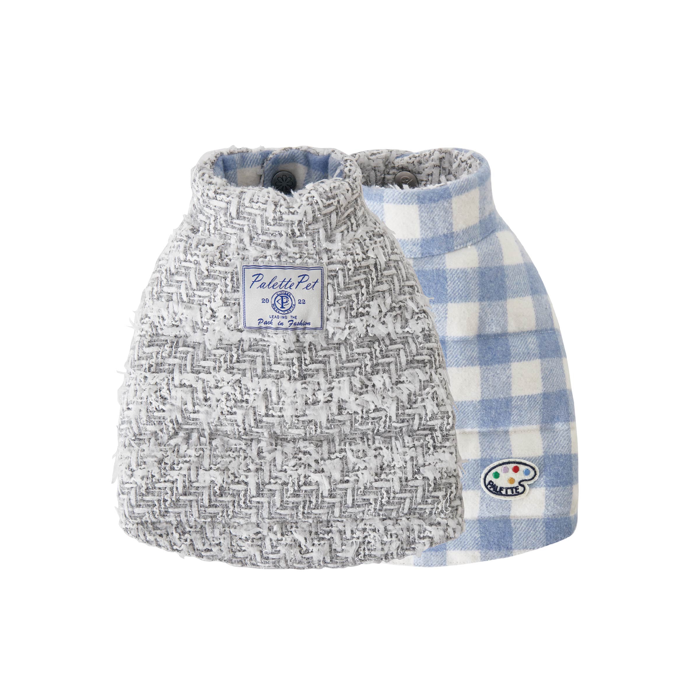 Silver Chanel-Style Plaid Puffer Jacket (Reversible)