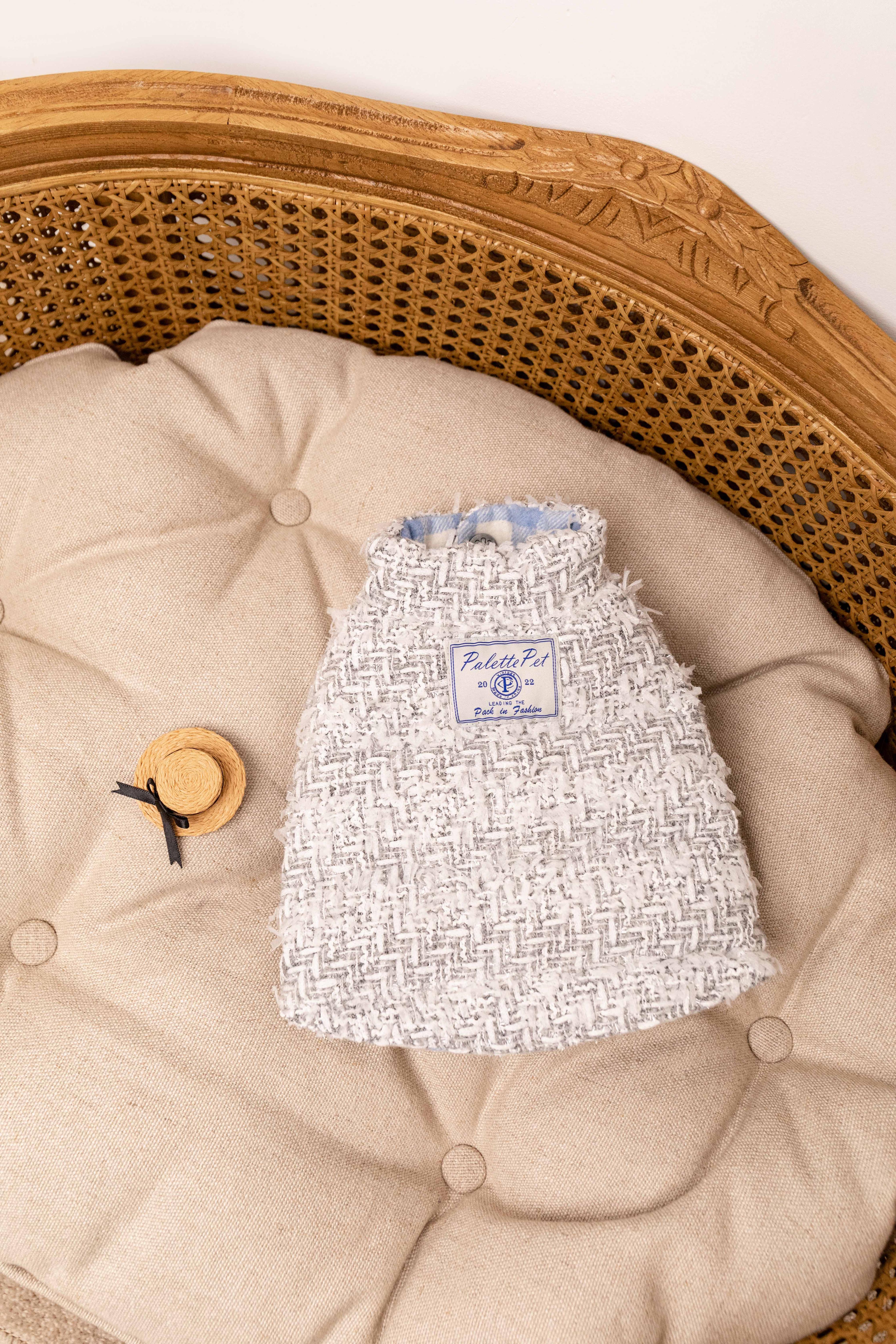 Silver Chanel-Style Plaid Puffer Jacket (Reversible)