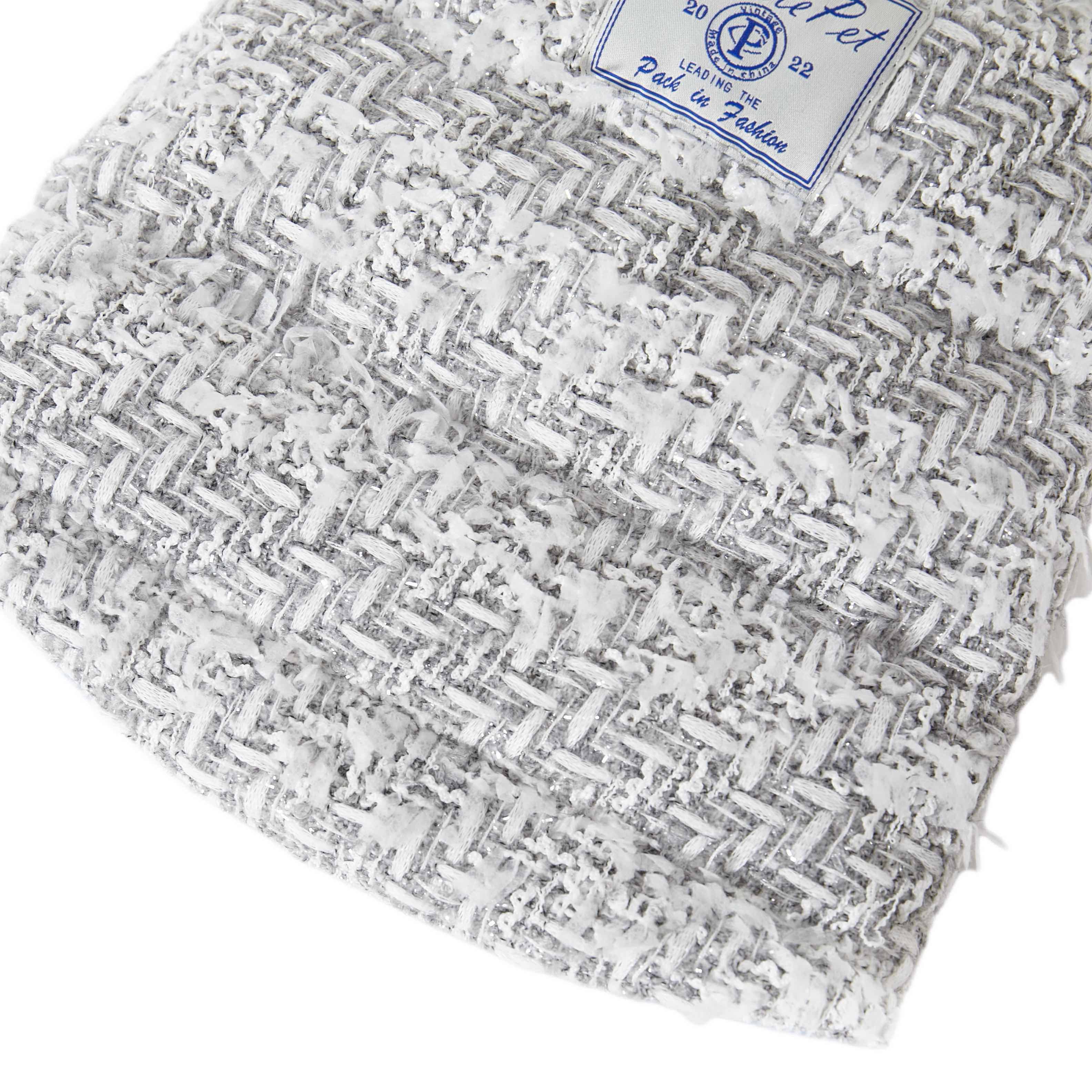 Silver Chanel-Style Plaid Puffer Jacket (Reversible)