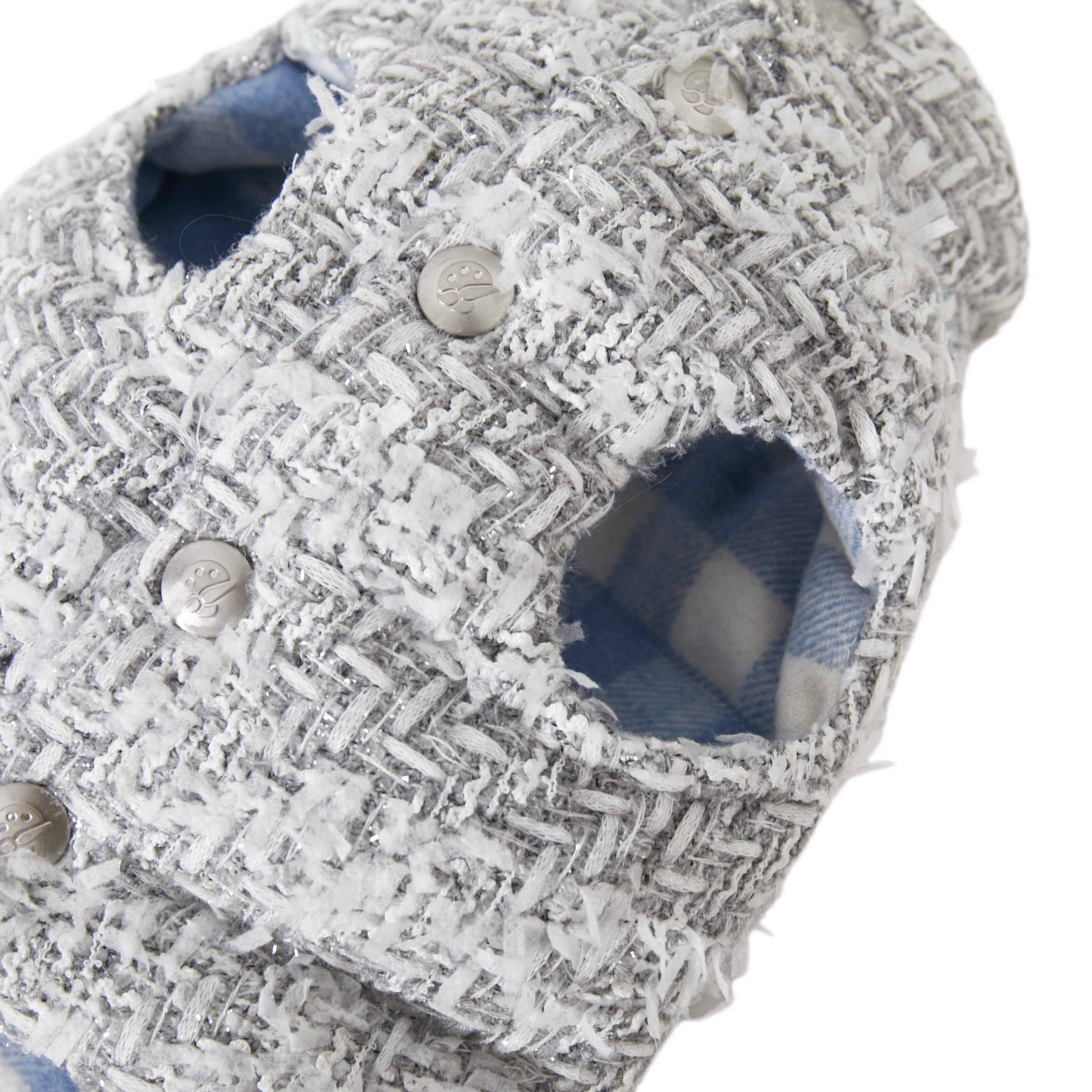 Silver Chanel-Style Plaid Puffer Jacket (Reversible)