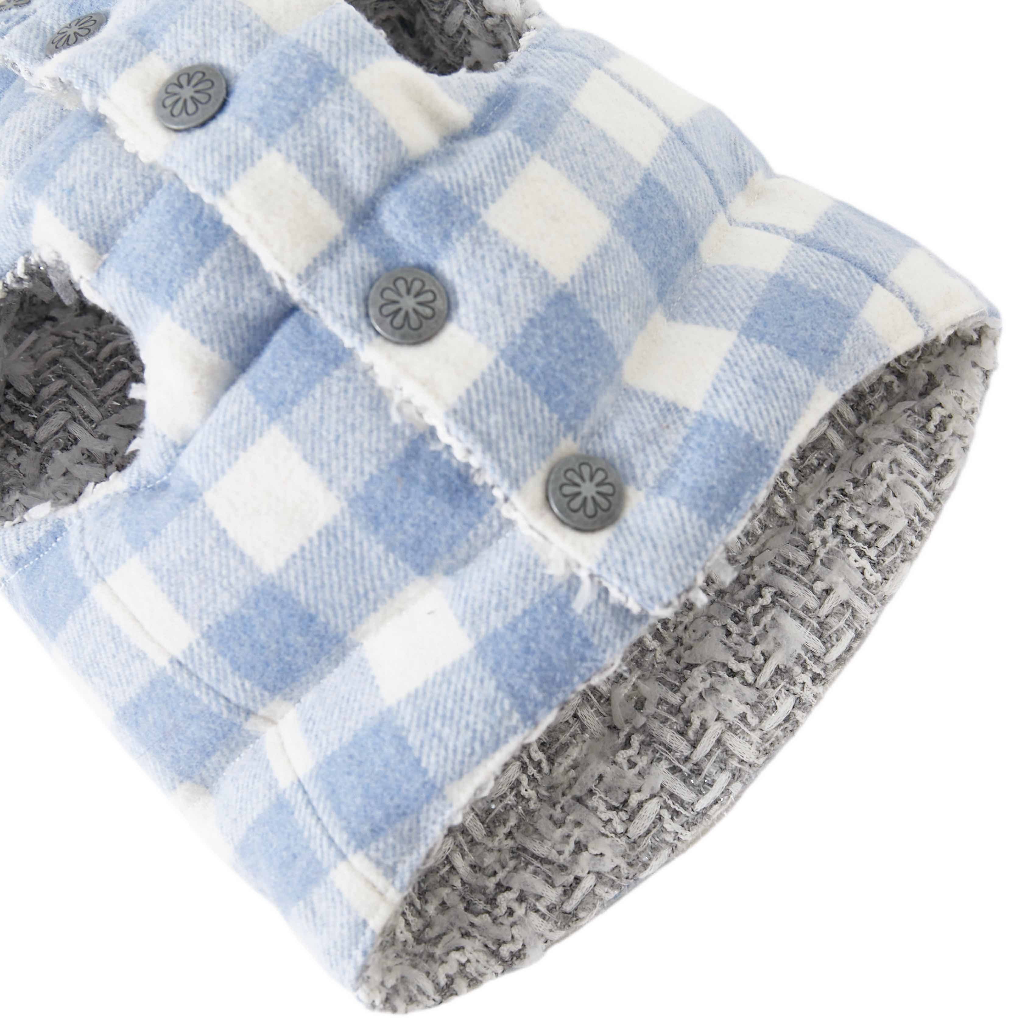 Silver Chanel-Style Plaid Puffer Jacket (Reversible)