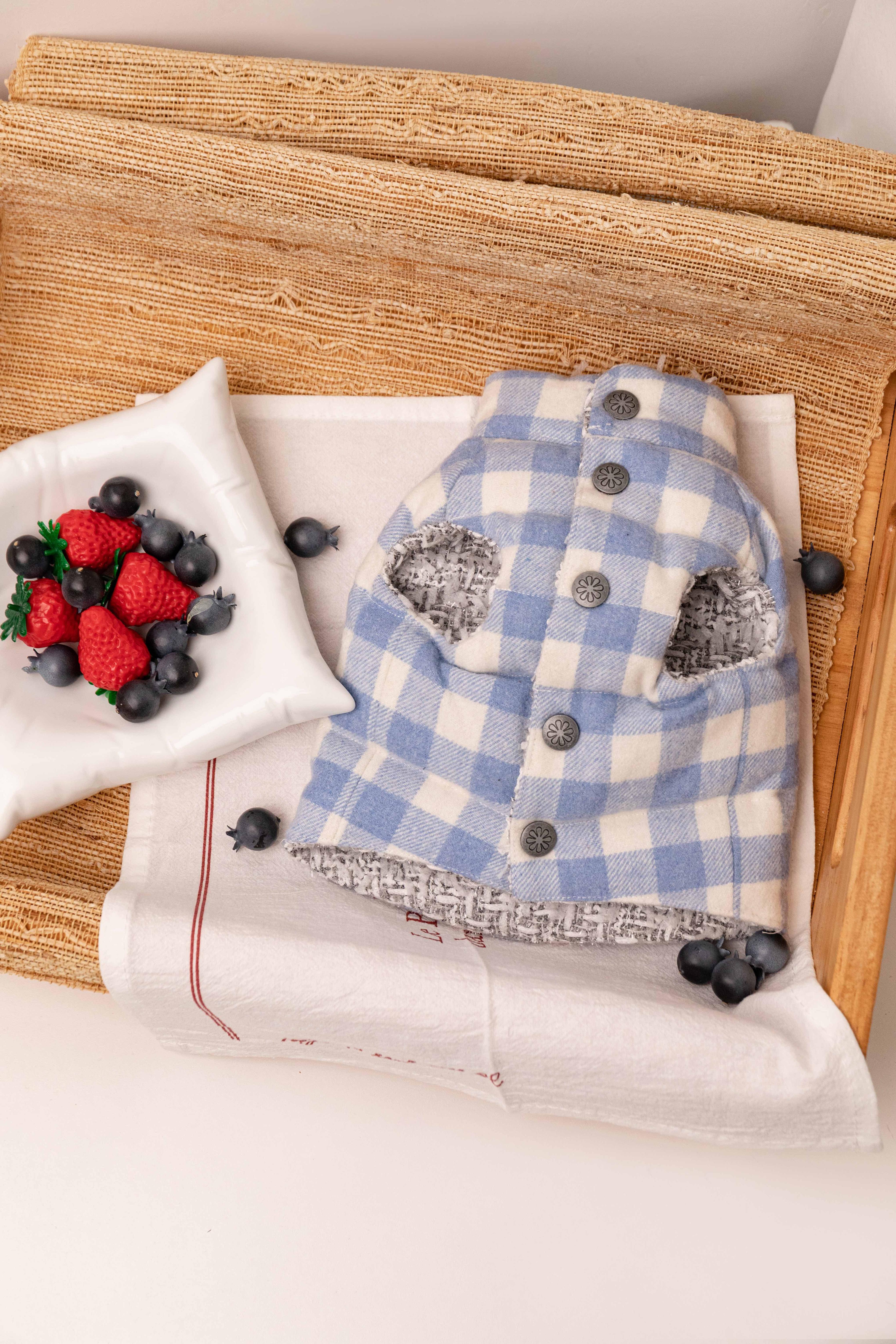 Silver Chanel-Style Plaid Puffer Jacket (Reversible)