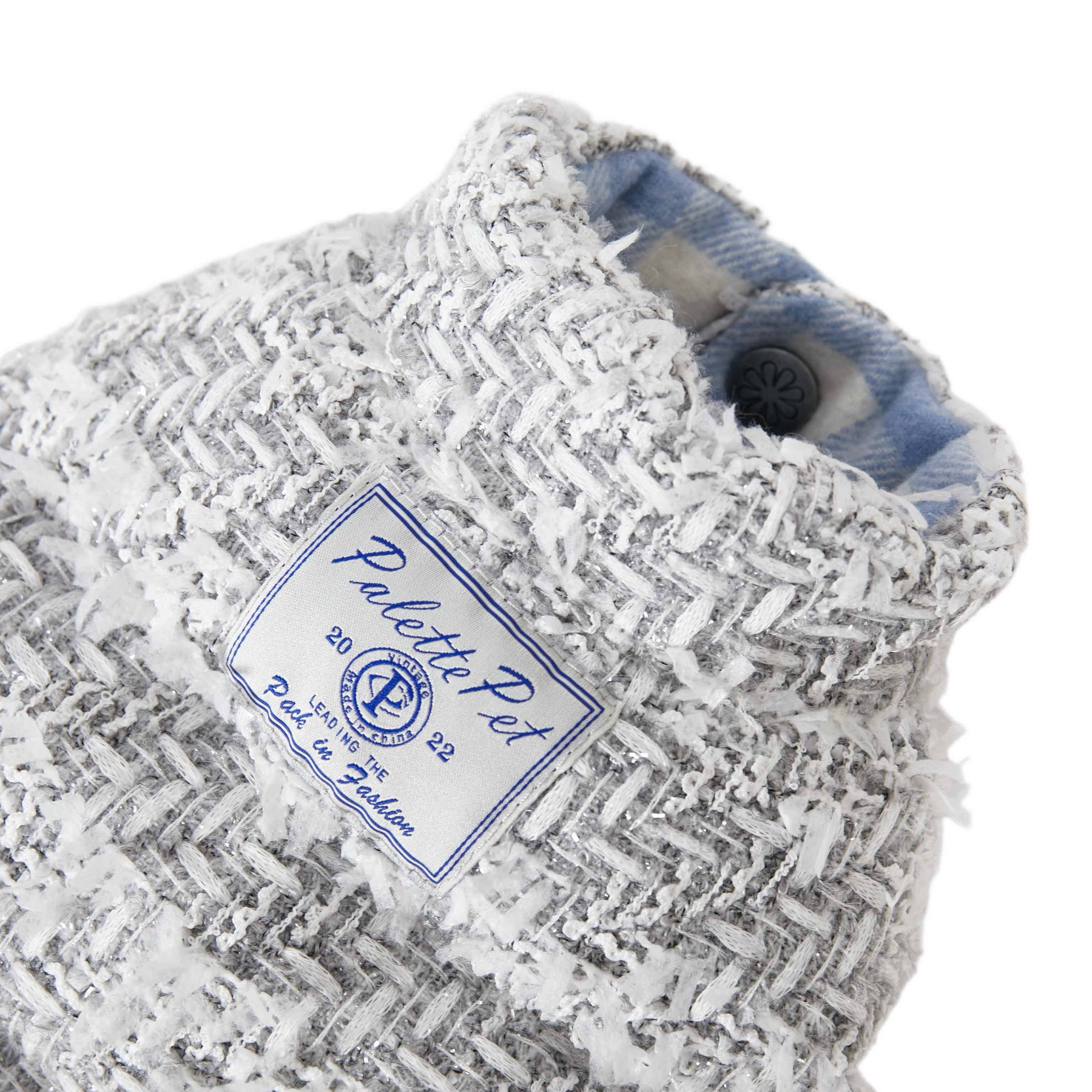 Silver Chanel-Style Plaid Puffer Jacket (Reversible)