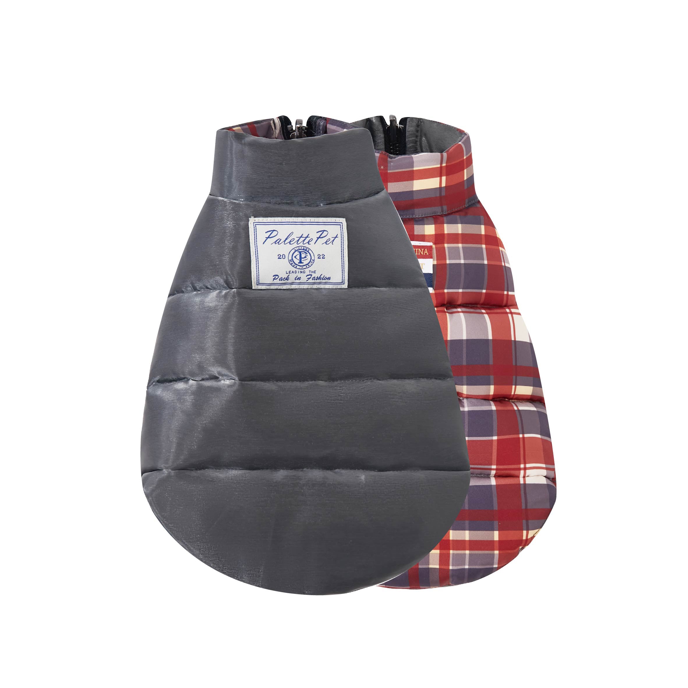 Liquid Metal Plaid Puffer Jacket (Reversible)