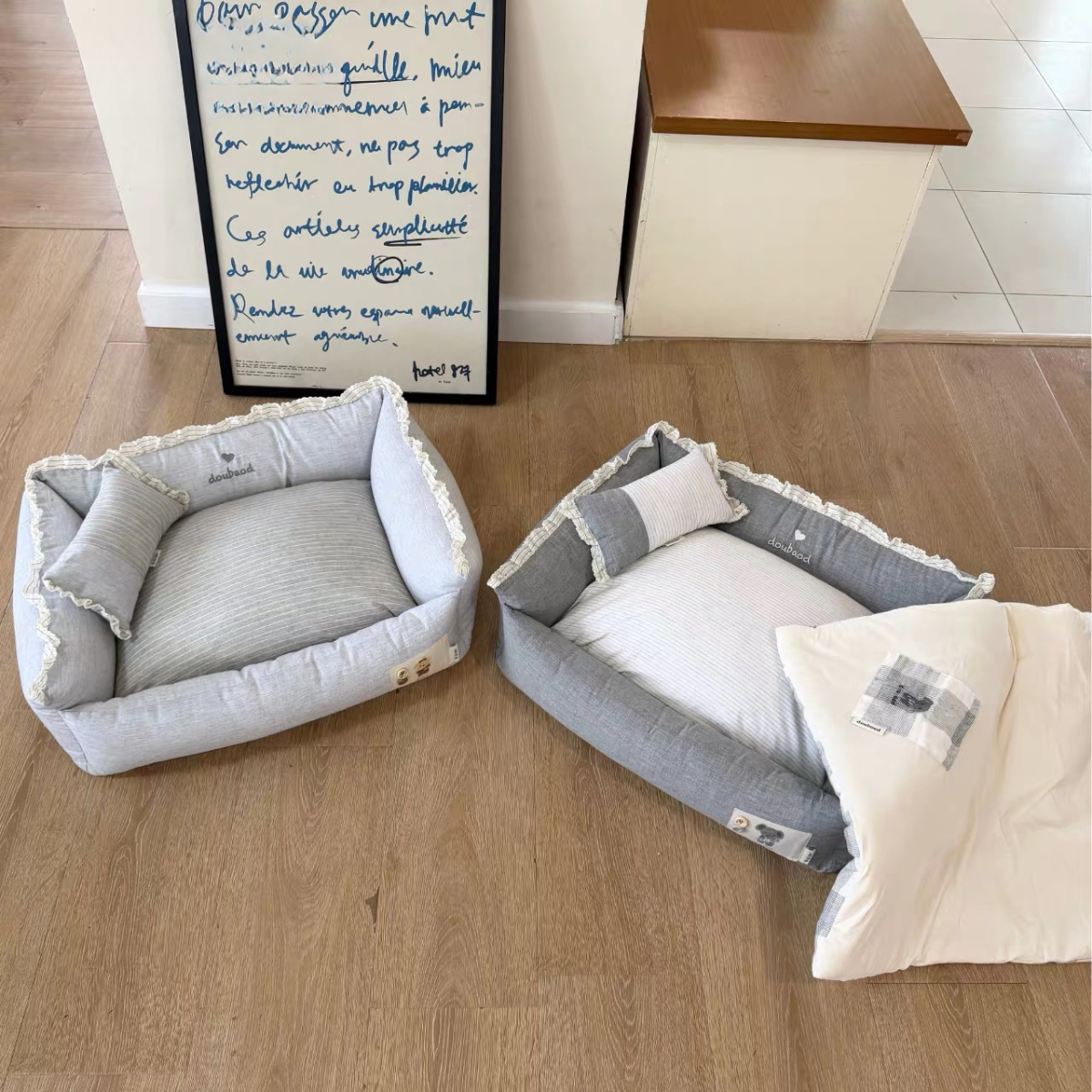 Cozy Grey Pet Bed with Matching Pillow