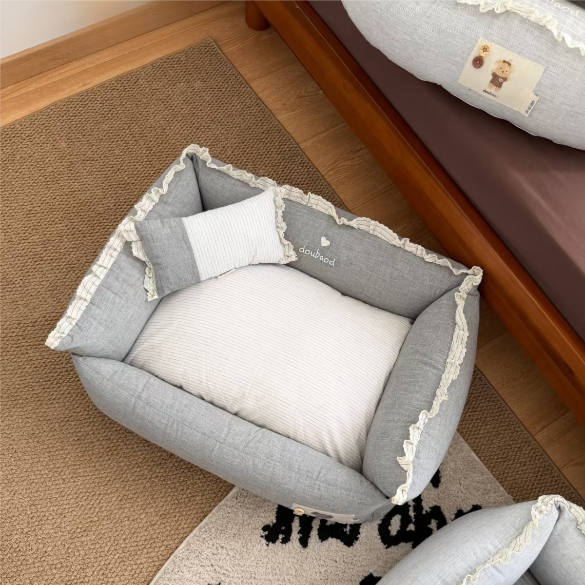 Cozy Grey Pet Bed with Matching Pillow