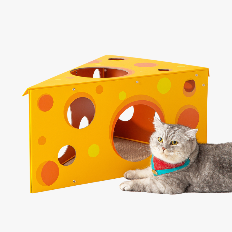 Cheese-Shaped Cat House with Scratching Board