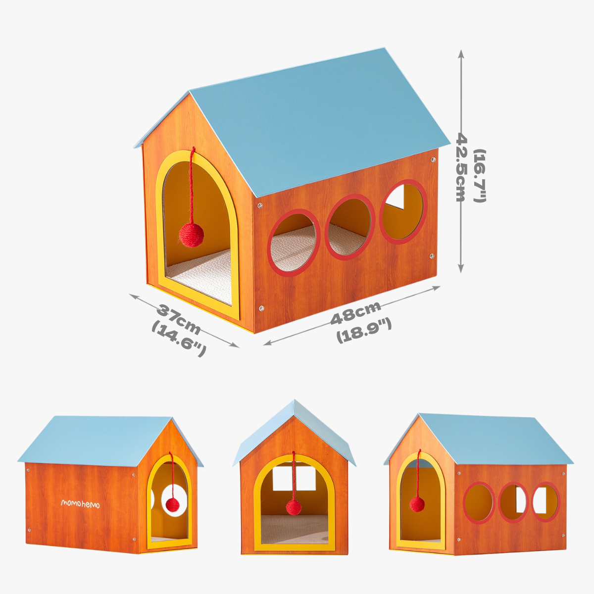 Blue Roof Cat House with Scratching Board