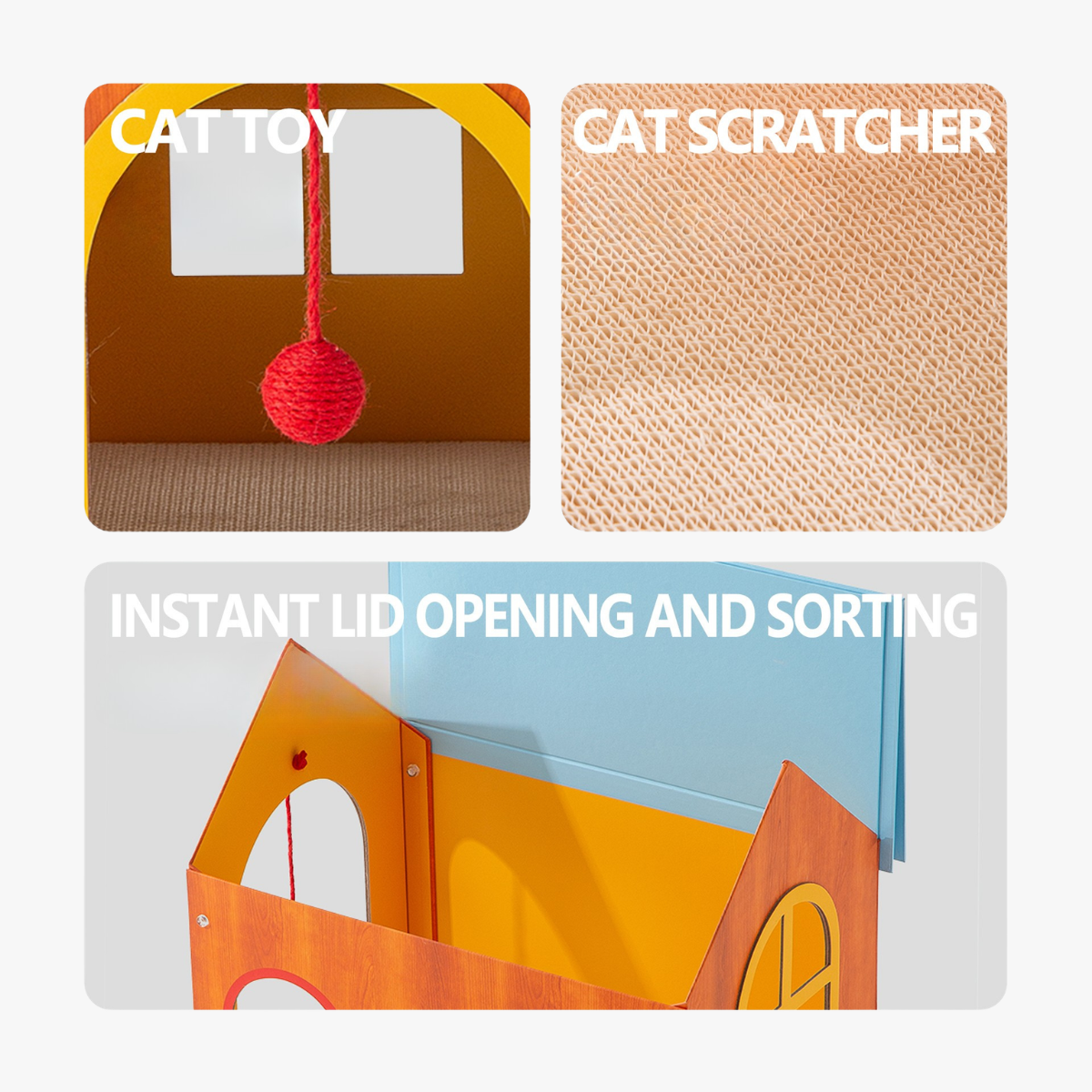 Blue Roof Cat House with Scratching Board