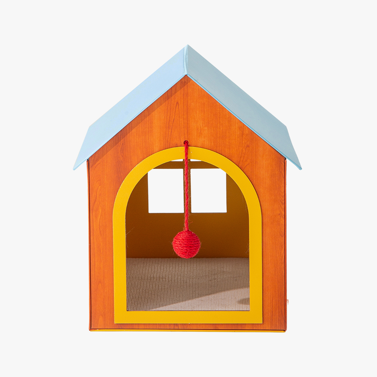 Blue Roof Cat House with Scratching Board